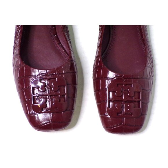 TORY BURCH Croc Embossed Logo Ballet Flats Shoes Claret 8 - Picture 4 of 10
